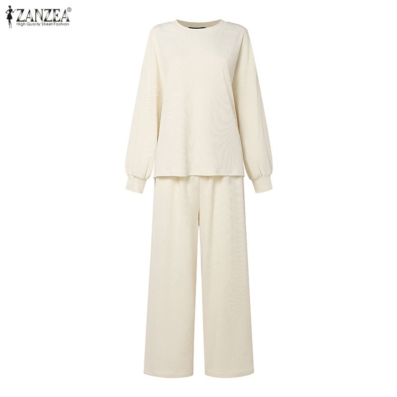 ZANZEA Women Long Sleeve Blouse and Pants Casual Two Piece Suit Sets