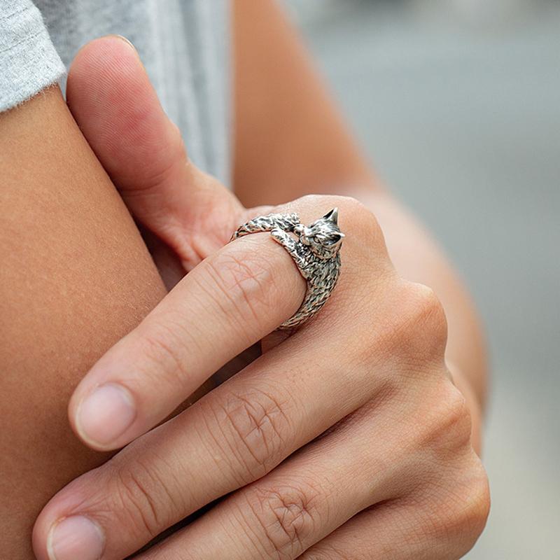 Retro Dark Cat Kitty Ring For Men Women Gothic Zinc Alloy Color Adjustable Ring Pet Handmade Zircon Accessories Unisex Lovers Gift