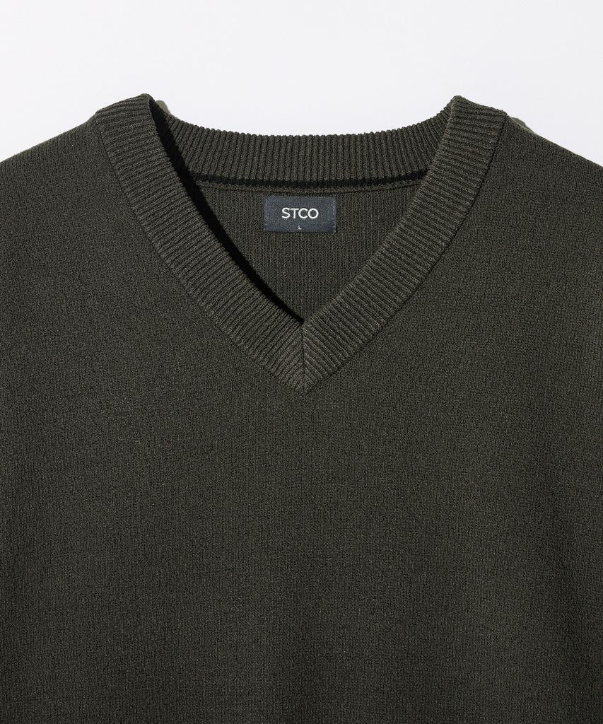STCO V-Neck Boucle Solid Knit Khaki (Oversized)_Sktwa56Nsk
