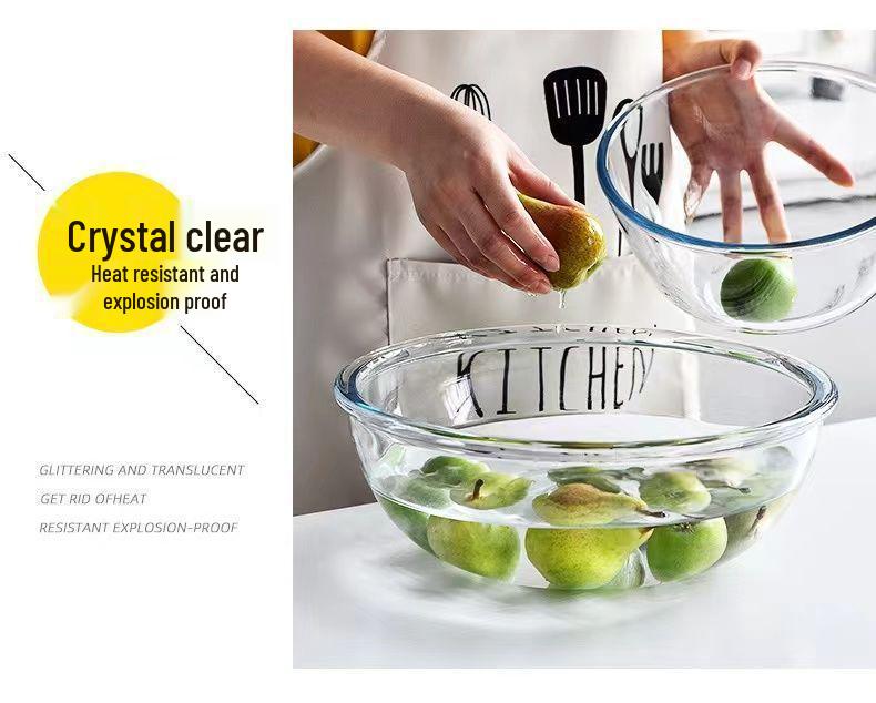 Large High-Temp Resistant Non-Stick Transparent Borosilicate Glass Salad & Mixing Bowl