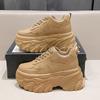 Autumn Breathable Thick Bottom Casual Shoes New 2025 Women's Chunky Leather Sneakers 8CM High Platform Sports Dad Shoes Spring