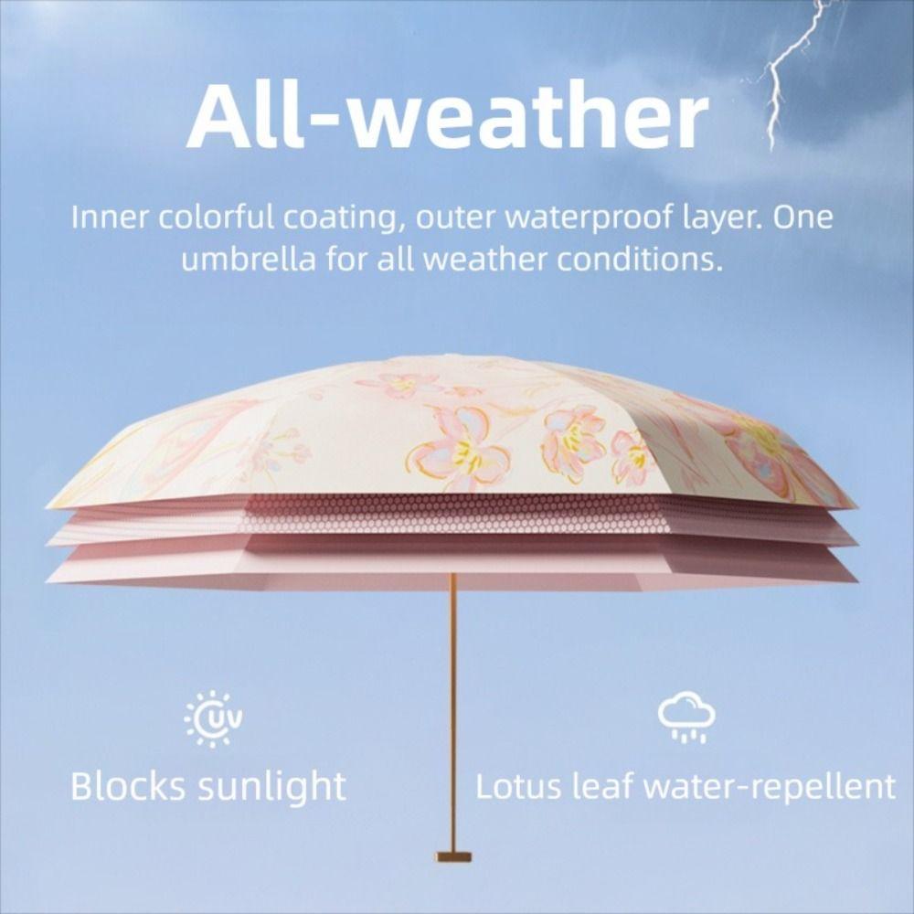 6 Ribs Design Sunscreen Umbrella Floral Pattern Rain Umbrella Portable Sunshade Umbrella Outdoor