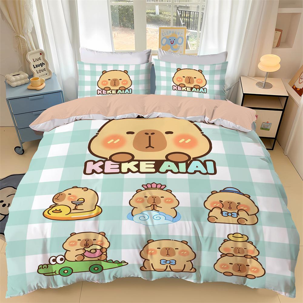 3D Süßes Capybara Motiv Bettwäsche Set Capybara Bettbezug Kissenbezüge Erwachsene und Kinder Bettdeckenbezug Einzel Doppel Groß