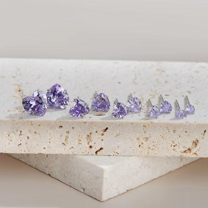 Beixi S925 Sterling Silver Heart-Shaped Light Purple Stud Earrings S925 Sterling Silver