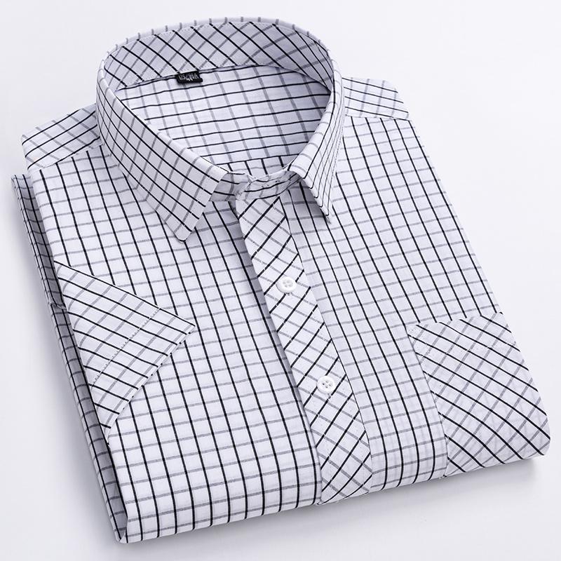 Camisa Casual Británica de Algodón a Cuadros de Manga Corta para Hombre - Ligera de Verano a Cuadros con Botones y Bolsillo Para Ropa Exterior Diaria