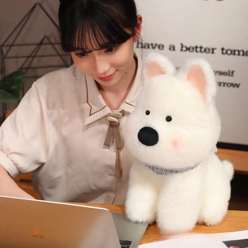 Cute West Highland White Terrier Plush Dog Doll Soft Stuffed Toy For Pets In White And Brown Colors