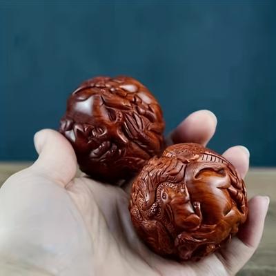 Huanghuali Zodiac Health Ball Handball Massage Ball Engraving Fitness Ball Solid Wood Carving Decoration
