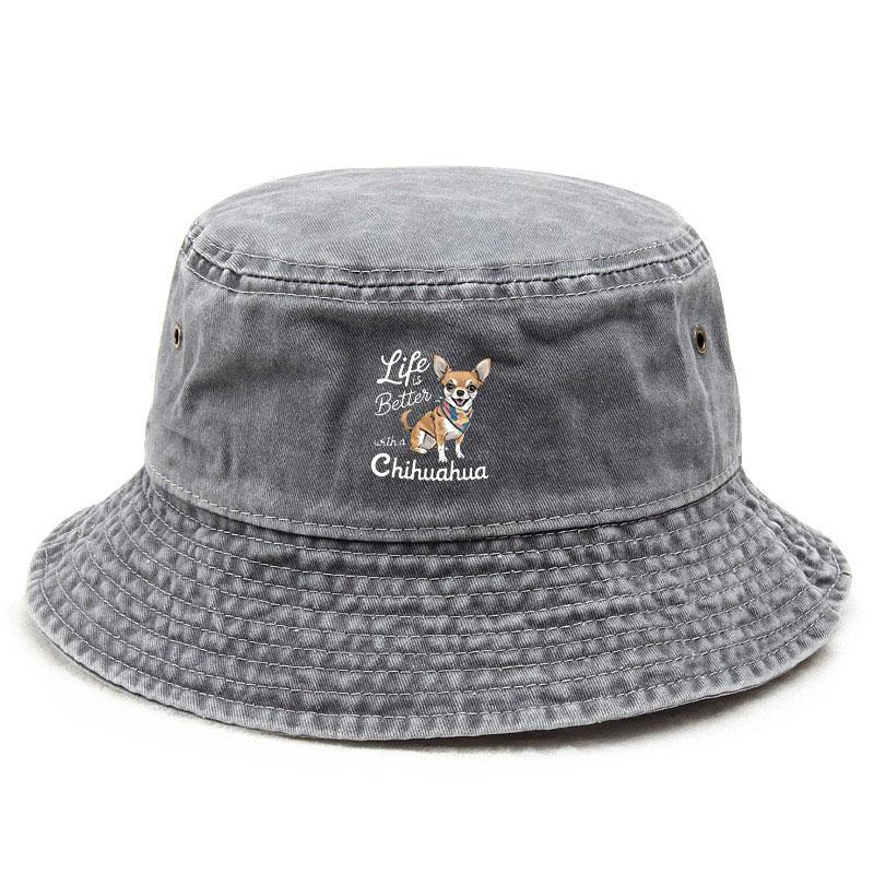 

Chihuahua Lover Washed Fisherman Hat Vintage Cute Dog Pattern Distressed Cotton Cap Fashion Sun Hat for Pet Lovers Unisex Gift сірий колір