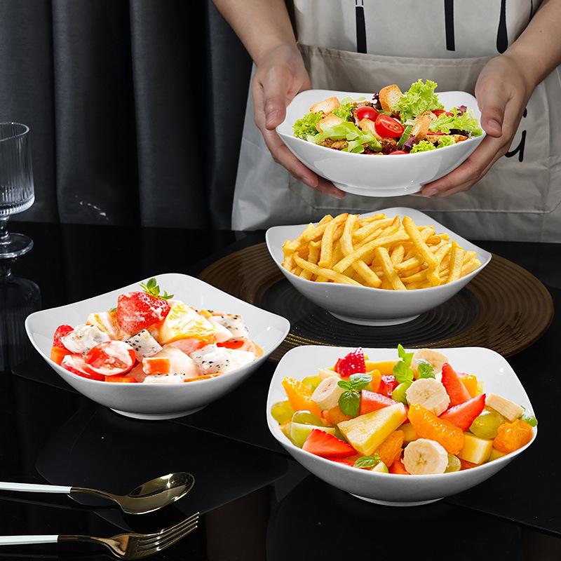Fucai Ceramic Pure White 4-Piece 8  Underglaze Salad & Square Bowl Set no specific size