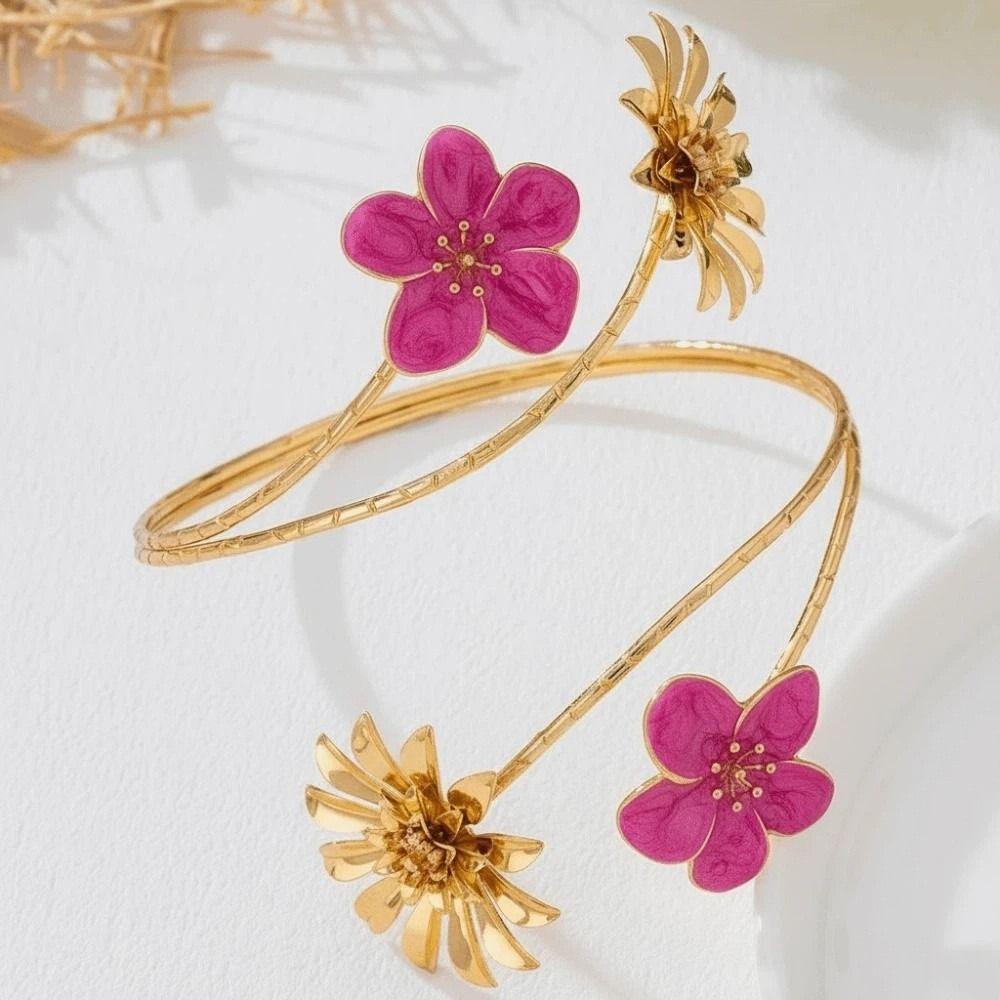 Zink Zinklegierung Chrysanthemen Armreif Offener Armreif Verstellbares Aprikosenblüten Armband Meeresurlaub