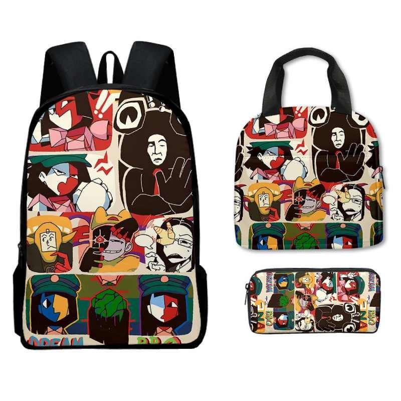 Dream Ena Bbq Pattern Childrens Backpack Lunch Bag Pen Case Set Schoolbag Gift