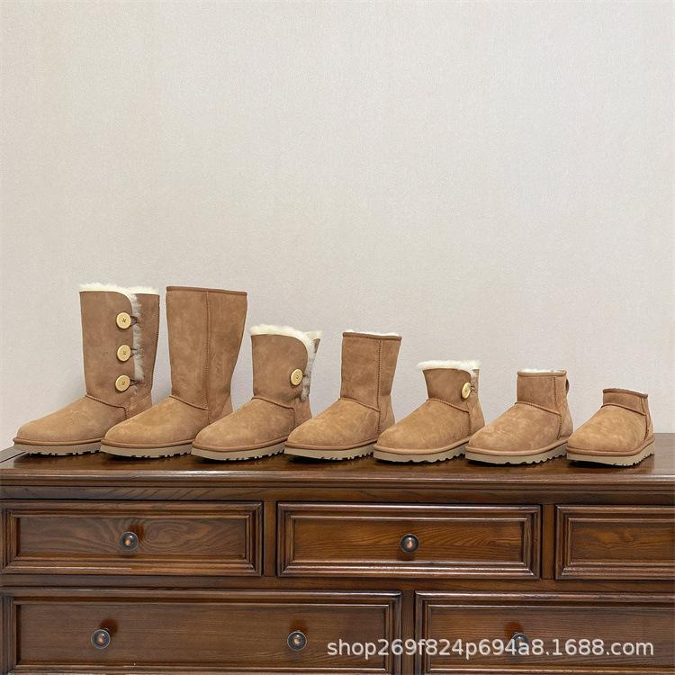 Sangpo snow boots women's fur integrated classic long tube piled thickened real wool warm cotton shoes men's winter shoes