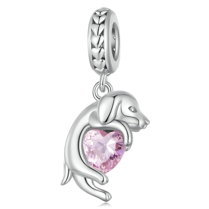 WOSTU 925 Sterling Silver Dog Charms Yellow Corgi Pendant Pink Pet Paw Dachshunds Shih Tzu Dog Dalmatian Bead Fit DIY Bracelet2