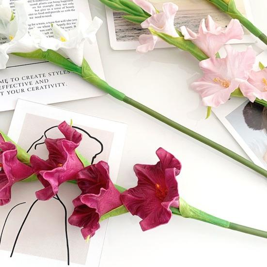 Künstliche Gladiolenblumen 22" Real Touch Blume mit langem Stiel 4 volle Blüten und 1 Knospe Gefälschte Orchidee für Vase