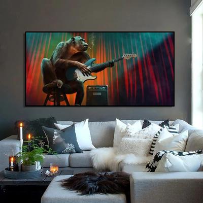 Divertente cantante scimmia che suona la chitarra tela arte pittura poster e stampe scimmia fresco immagine animale casa stanza decorazione da parete