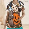 Women Plus Size V Neck Short Sleeve Scrub Top Cowboy Hat Pumpkin Sunflower Cactus Halloween Print Nurse Uniform Top