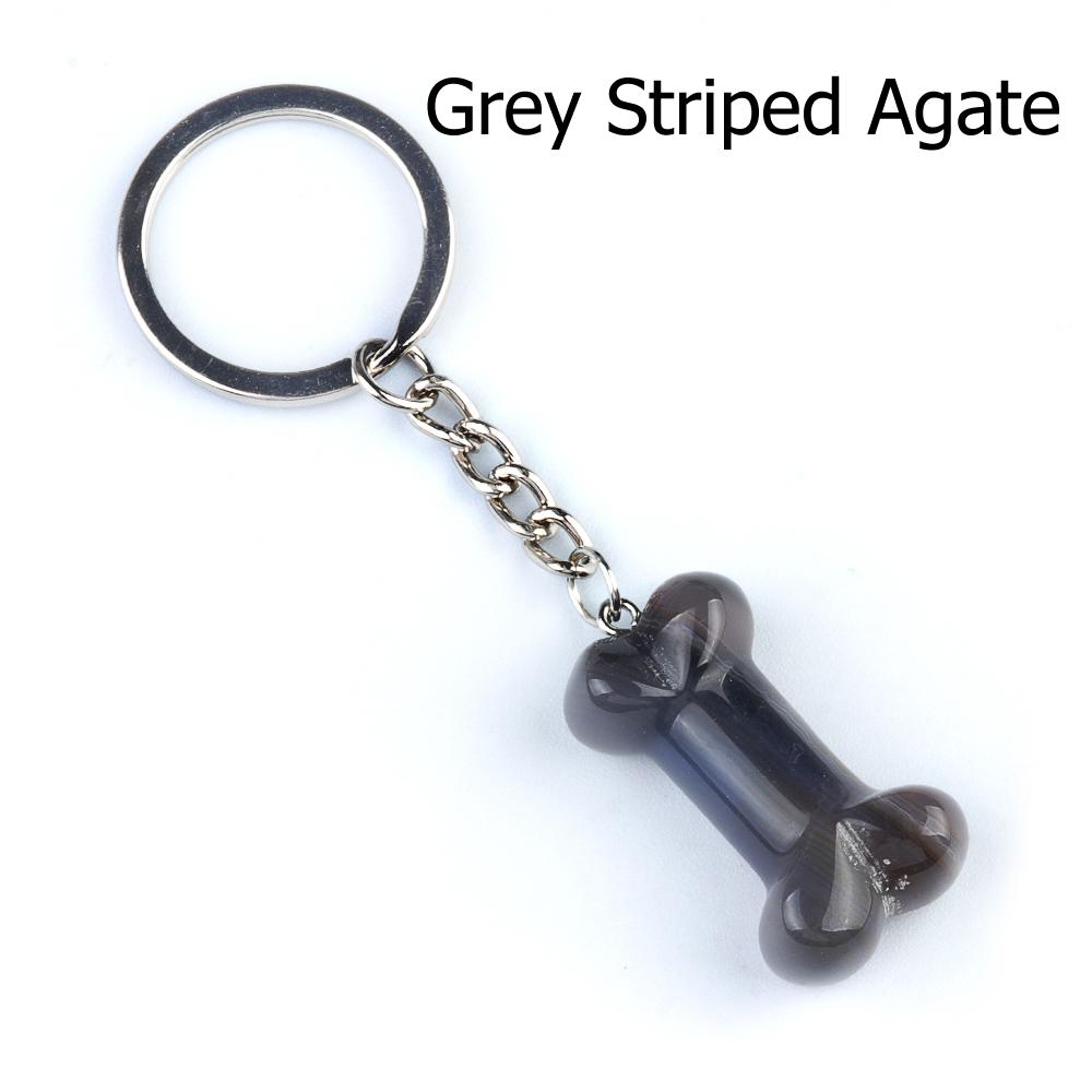 1Pc Reiki Healing Natural Stone Keychain Key Finder Bone Shape Crystal Gemstone Pendant Key Chain for Decor Phones, Bag, Halloween Gifts 20×34 Mm