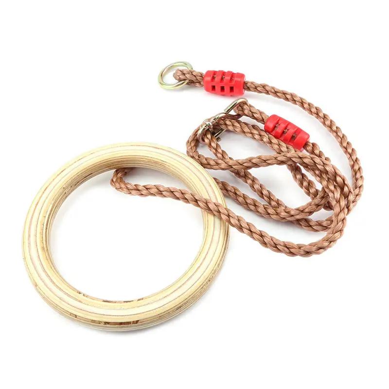 2Pcs/Set Children Wooden Swings Rings Trapeze Swing Outdoor Sports Fitness Toys Indoor Climbing High Kids Wooden Ring With Rope