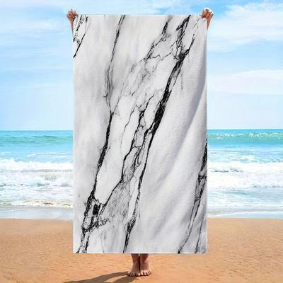 1Pc Marble Texture Beach Towel White Black Vein Print Modern Minimalist Design Quick Dry Soft Microfiber Bath Towel Forhomedecor