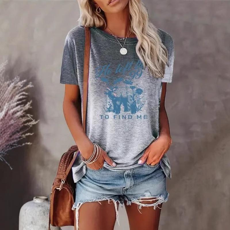 Summer Fashion Casual Comfortable Gradient Letter Printed Women's Short Sleeved Shirts
