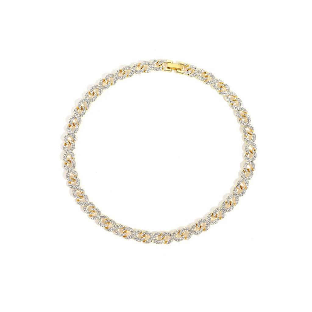 Iced Out Alloy and Rhinestone Hip Hop 8 Shape Bracelets Cuban Link Chain Choker Necklace Bracelets Men