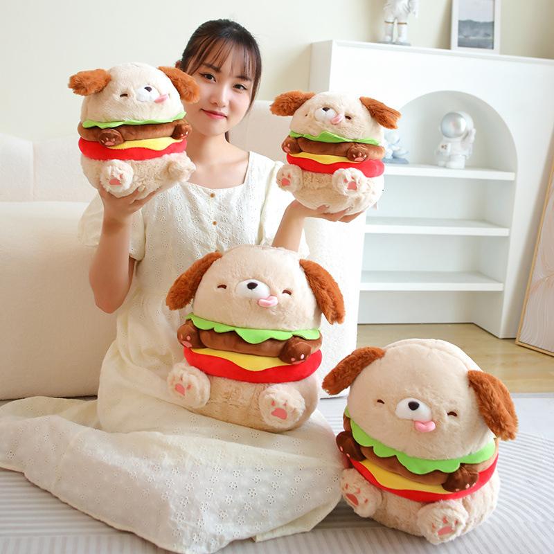 Hamburger Dog Pillow, Cute and Creative Small Dog Doll, Plush Toy Doll, Children's Birthday Gift for Girls