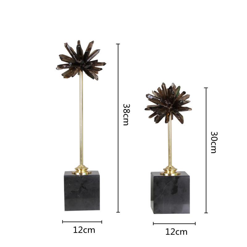 Black Crystal Handicraft Natural Crystal Artificial Flower Metal Figurine Decorative Figurines Home Decoration Accessories