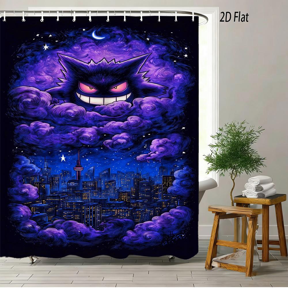 

2D Flat Pokemon Mass Characters Collage Bathroom Shower Curtain W60H190(CM)-1 Pcs