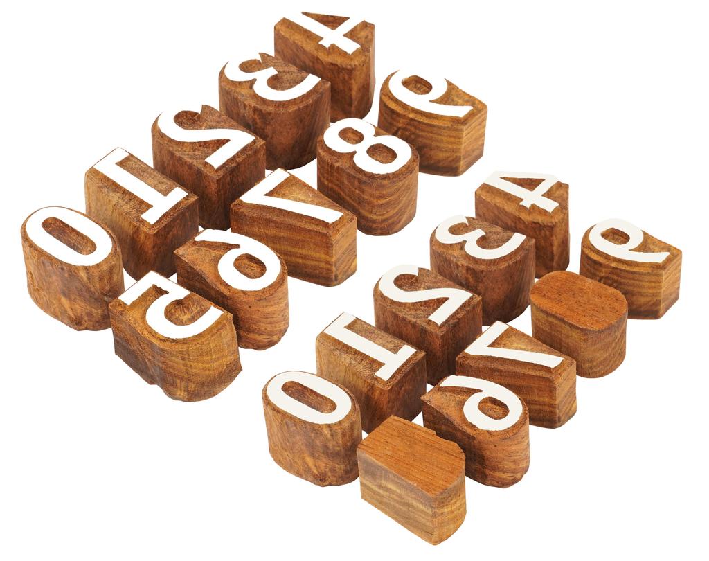 IBA Indianbeautifulart Textilní tiskový blok 0-9 ručně vyřezávaných dřevěných dřevěných čísel Dřevěný blok pro razítko