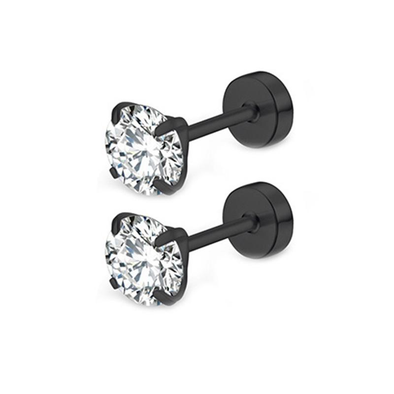 1 Paar Roestvrij Staal Tragus Stud Oorbellen voor Dames Heren Rond Zirconia Platte Achterkant Schroef Achterkant Oorpiercing 3-8MM Sieraden 4mm
