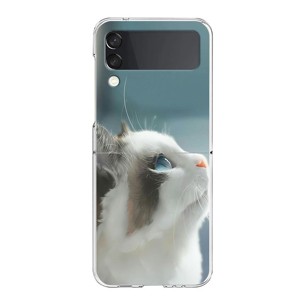 Fashion Lovely Cats Clear Phone Case For Samsung Galaxy Z Flip 3 4 5 Hard Folding Shell For Samsung Z Flip3 Transparent Cover
