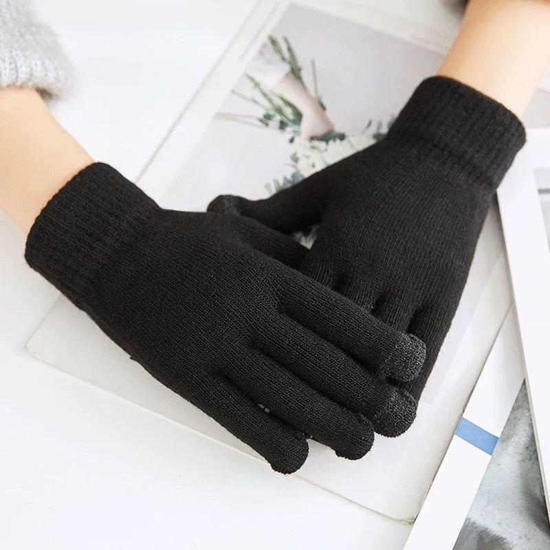 

Thickened Gloves Winter Warm Fleece-Lined Thickened Touch Screen Gloves Pure Color Five Finger Outdoor Touch Screen Knitting Gloves [Black] touch screen/thickened