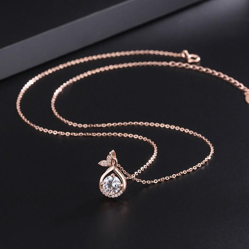 Fish Tail Pendant Necklace Women 990 Fine O-Link Chain Minimalist Chic Jewelry Adjustable 21-50cm