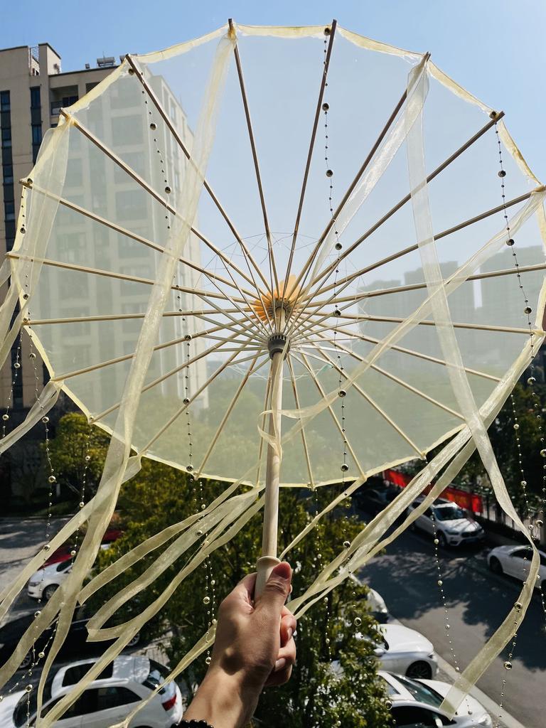 LED Chinese Japan Yarn Oiled Paper Silk Cloth Umbrella Costume Ancient Princess Umbrella Drama White Craft Umbrella Cosplay