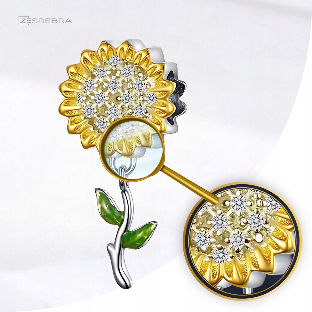 Charms Pr 925 Sunflower Pendant Bead Beads Colorful Zircons