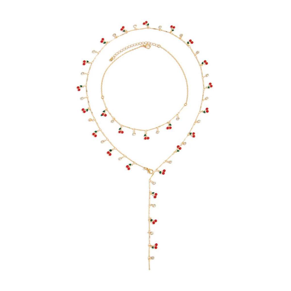 Ingemark 2Pcs/Set Y2K Romantic Cherry Pendant Long Chain Necklace for Women New Trend Sexy Chest Tassel Choker Wedding Jewelry