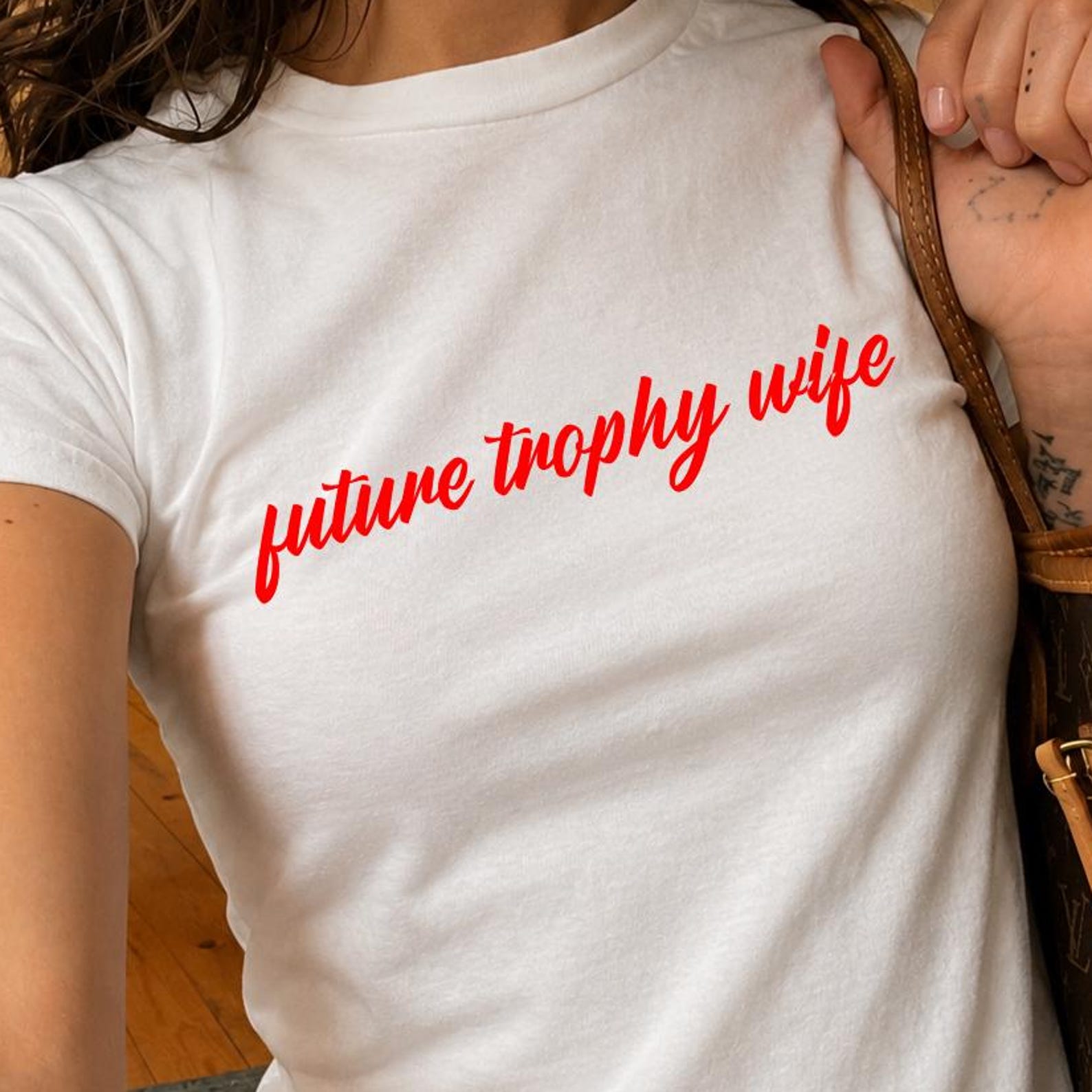 Future Trophy Wife Baby Tee, Y2K Slogan Cropped Shirt, Custom Text Apparel 3XL