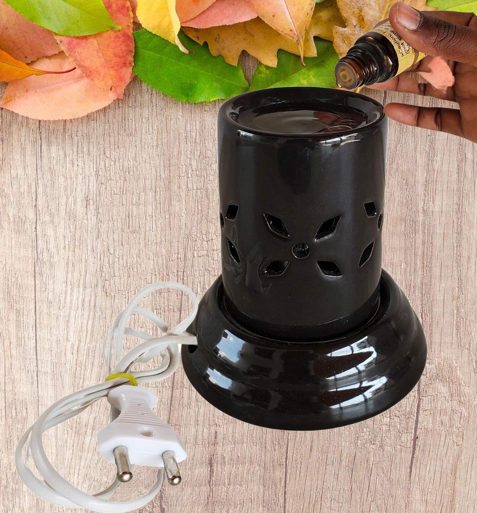 Pure Source India Ceramic Oil Diffuser Electric Small (4.5 inch, Black)