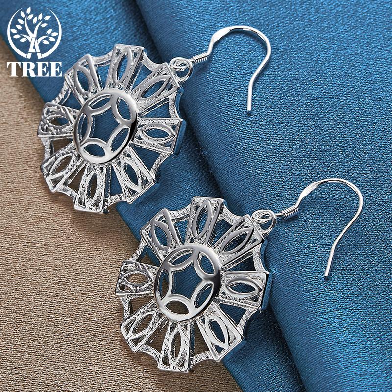 925 Sterling Silver Round Geometry Drop Earring Jewelry