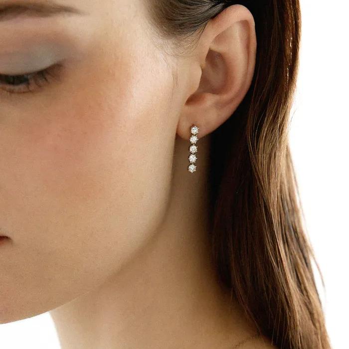 [14K/Lab Diamond] Flower Tennis Drop Earrings (1 Carat)