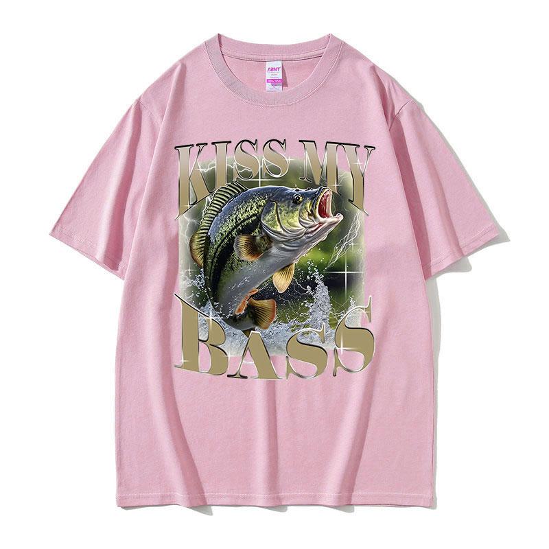 Kiss My Bass Fish Funny Meme T Shirt Retro Fishing Men Gift Retro Cotton Tshirt Unisex Tops fashion Casual High Quality Tshirt