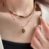 Sophisticated Retro Styles Necklace with Tigers Eye Stone Pendant and Double Layer Chain Designs Accessory for Women