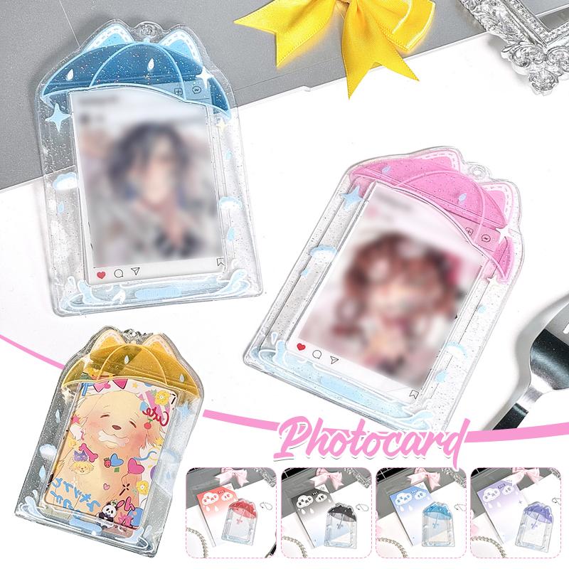 3 Inch Clear Umbrella Photocard Holder PVC Keychain Photo Card Holders ID Badge Holder Card Display Desktop Decor Card Sleeve