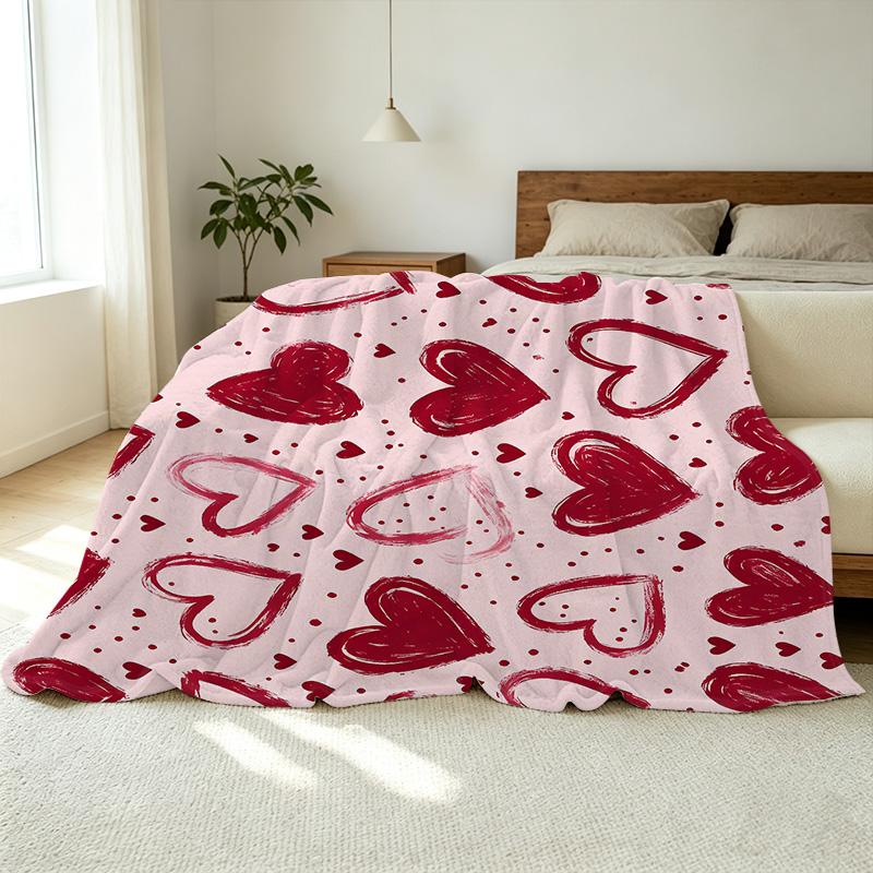 Heart Pattern Flannel Blanket Soft Plush Cozy Warm Throw, Skin-Friendly Fluffy Blanket for Home, Dorm, Valentine’s Day Gift, Ideal for Bed & Couch
