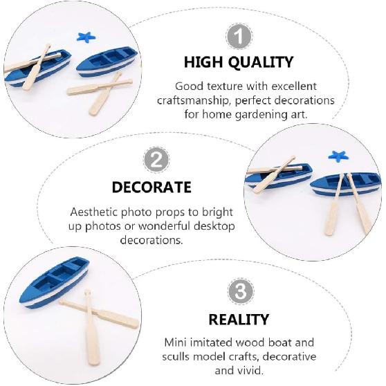Home Decor 4 Sets Miniature Boat with Oars Resin Canoe Model Figurines Mini Nautical Ocean Beach Scene Ornament for DIY Micro Landscape Accessories