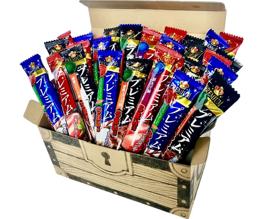 

Premium Umaibo Treasure Box Assortment Set of 30 Sticks Japanese Mozzarella and Mentaiko Individually Perfect as a Gift [Premium] (Yaokin, Steak, &