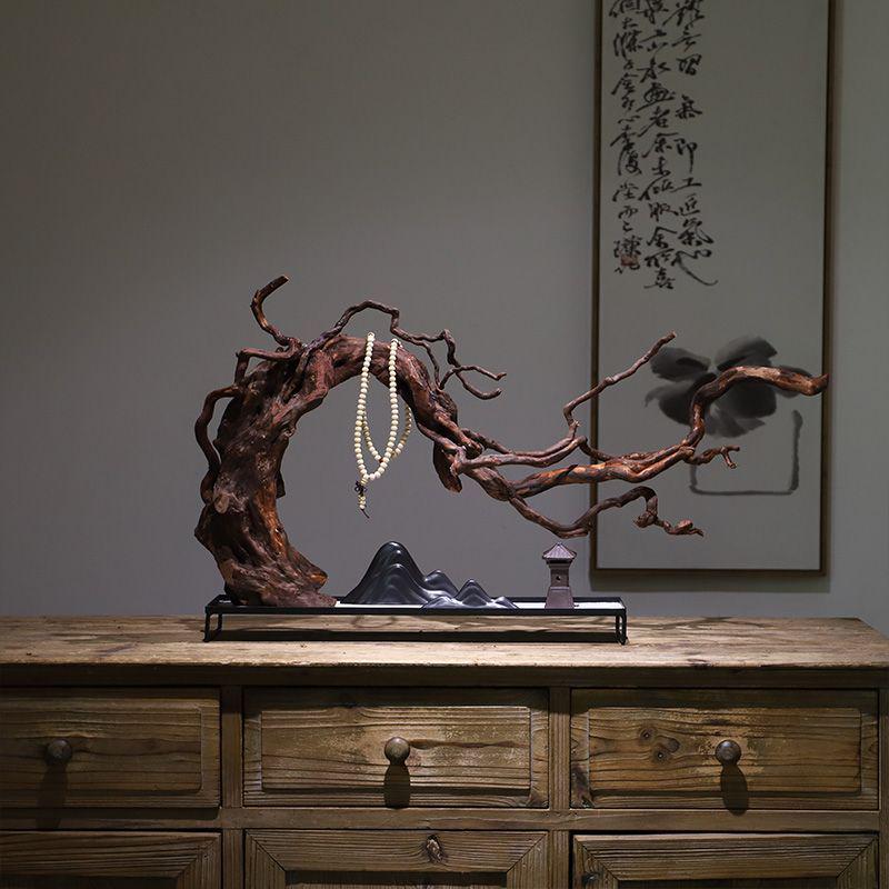 Chinese Zen Withered Wood Landscape Carving: Solid Wood Home & Hotel Decor