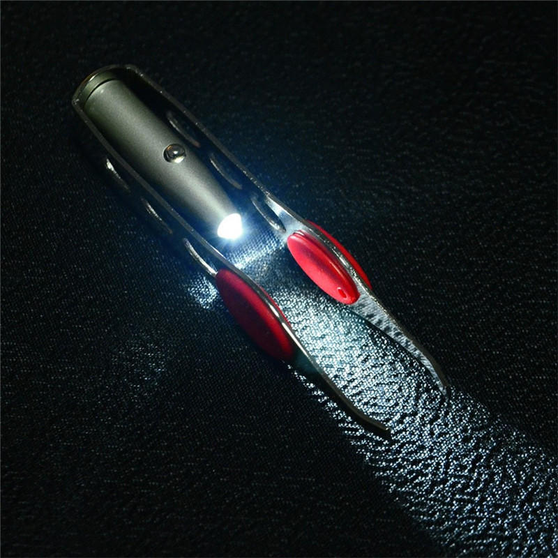 Stainless Steel Make Up Led Light Eyelash Eyebrow Hair Removal Lighted Tweezer
