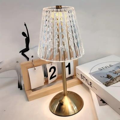 1 PC Luxury-Style Crystal Desk Lamp, Three-color Touch Charging - Suitable for Restaurants, Cafes, As a Gift for Others