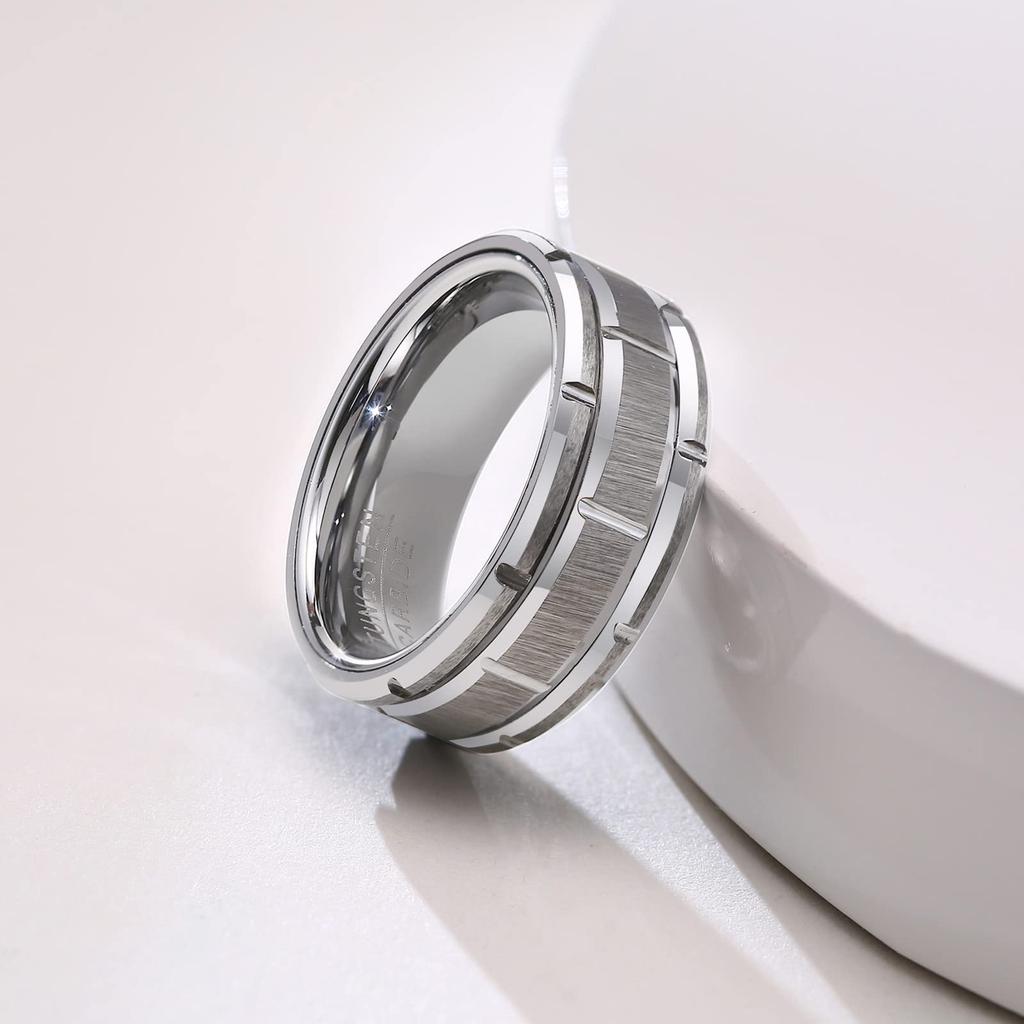 [Rockyu] Accessories Rings Men's Silver Tungsten Ring Simple 8mm Matte Finish Wide